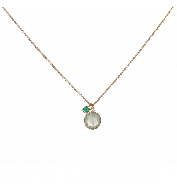 Collier Doré Prehnite Et Onyx Verte