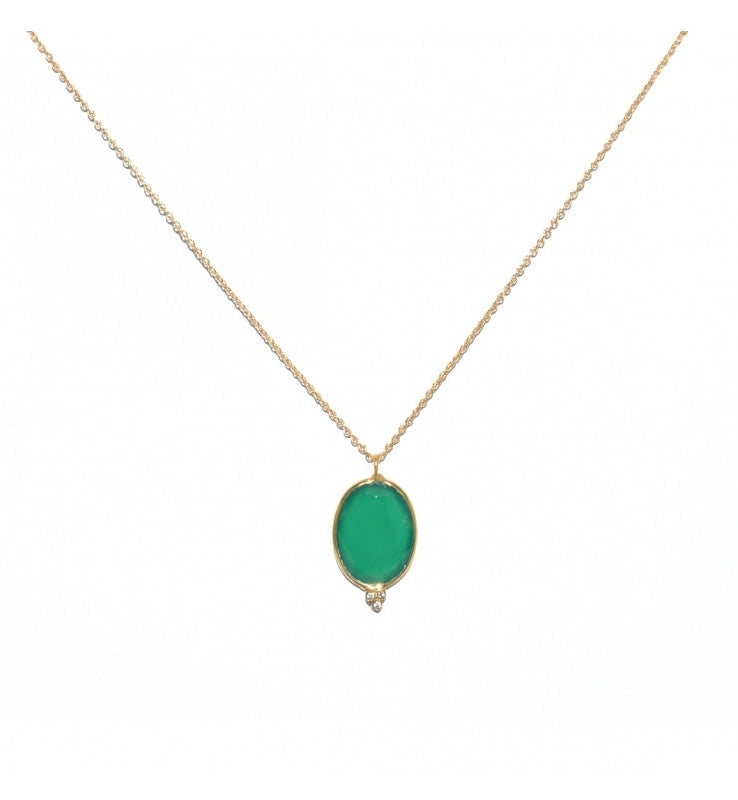 Collier Doré Onyx Verte Et Zircons