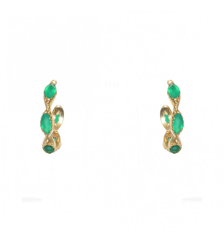 Créoles Dorées Et Onyx Verte