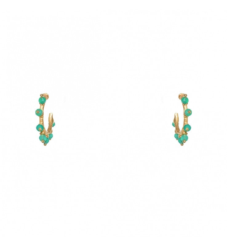 Mini Créoles Dorées Et Onyx Verte