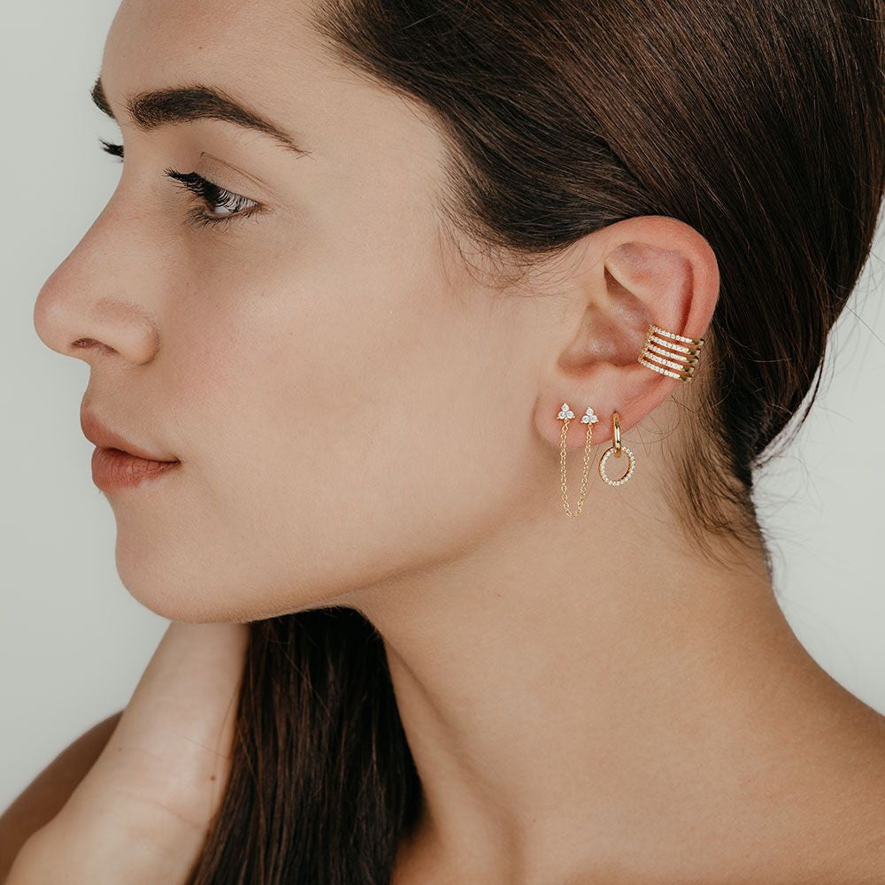 Doble Hoop Earrings - Zircon  - Gold Plated