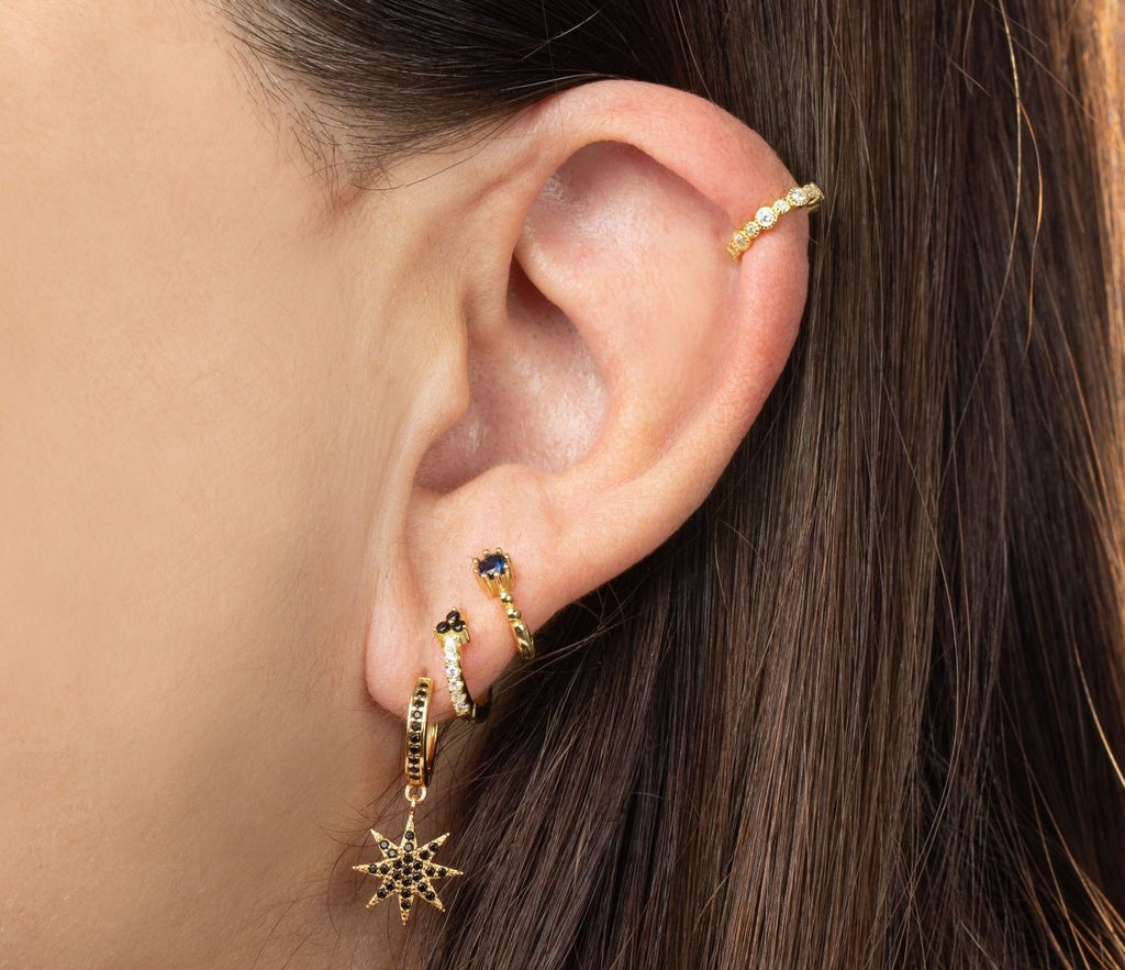 Gold Earrings Black Star