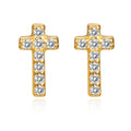 Gold Earrings Cross with Zircon