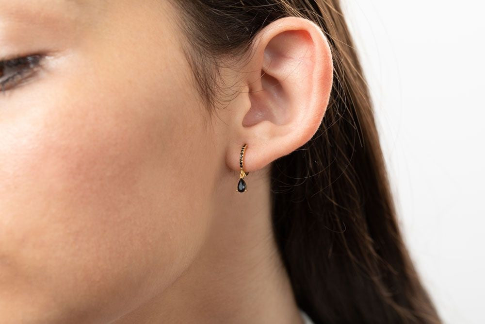 Gold Earrings Medina with Black Zircon