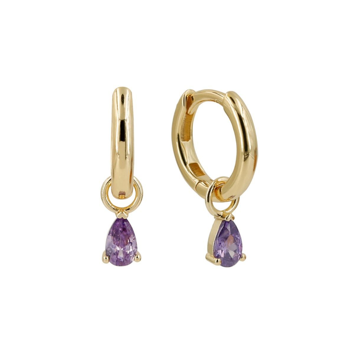 Gold Hoop Earrings With Violet Zirconia