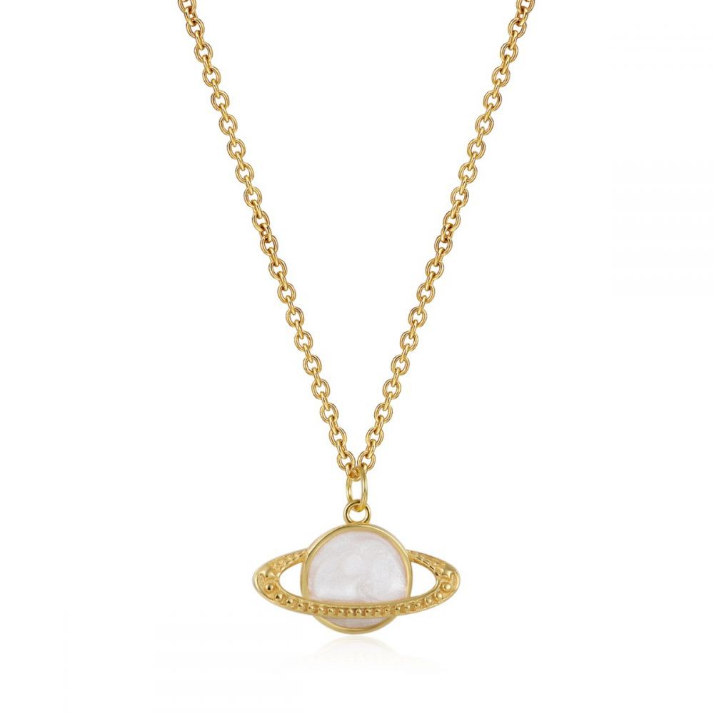 Saturn Necklace - Enamel White - SIlver Gold Plated