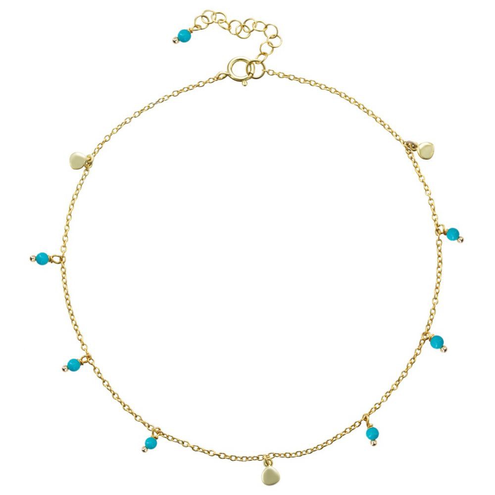 Turquoise Mineral Anklet - Gold Plated and Rhodium Silver