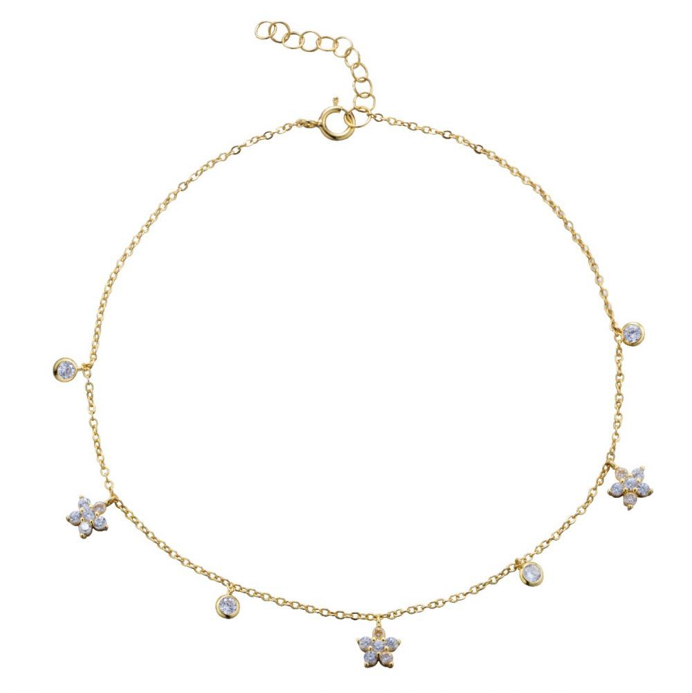 Star Anklet - White Zirconia - Gold Plated and Rhodium Silver