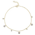 Star Anklet - White Zirconia - Gold Plated and Rhodium Silver