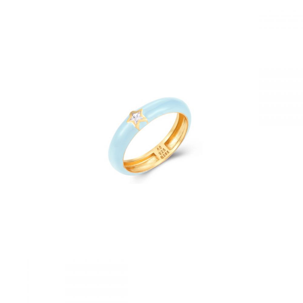 Star Enamel Ring - White Zirconia - Gold Plated