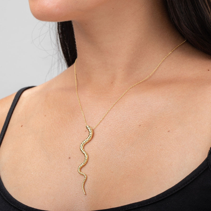 Silver Necklace - Snake 70mm - Gold Plated
