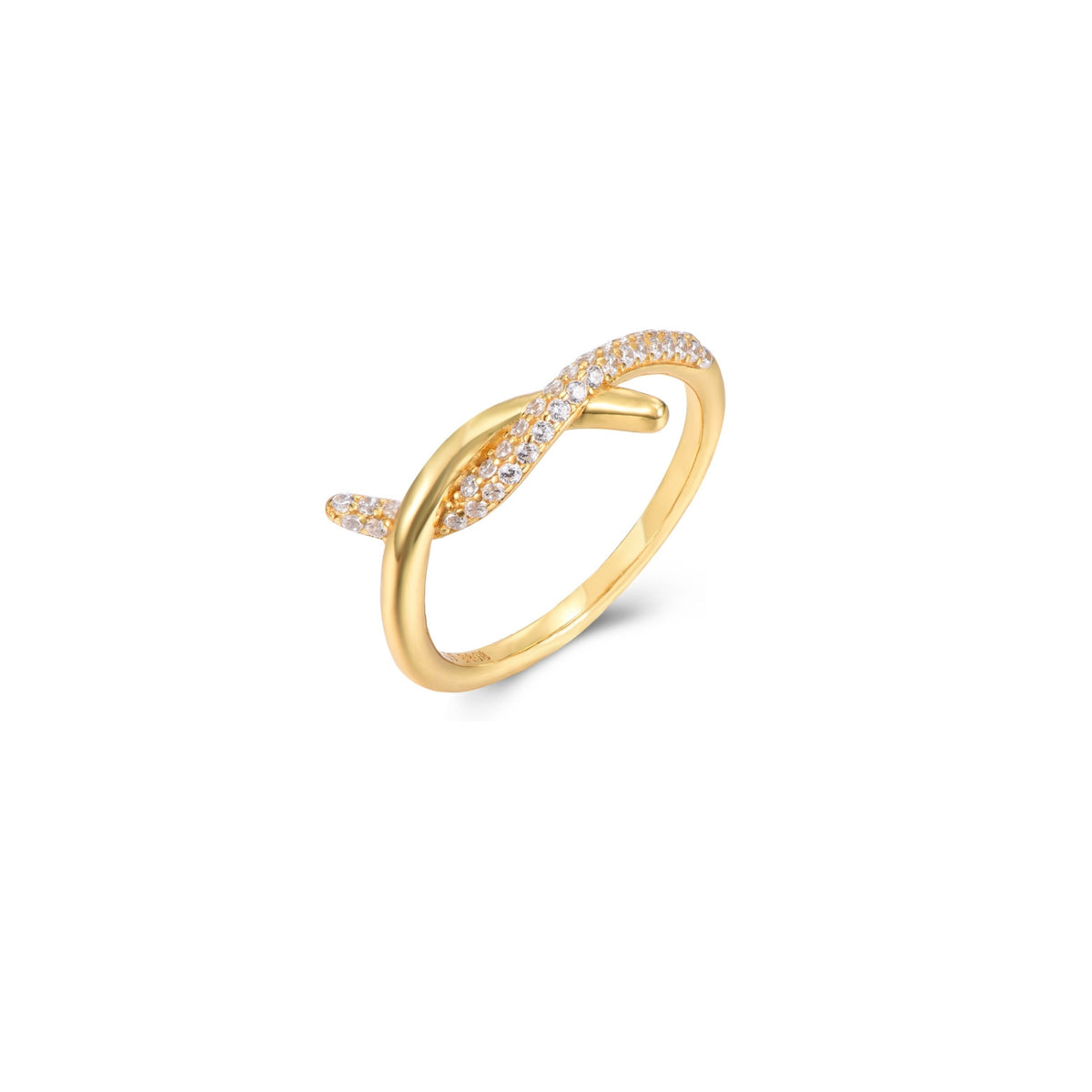 Knot  Ring - Zirconia- Silver Gold Plated and Rhodium Silver