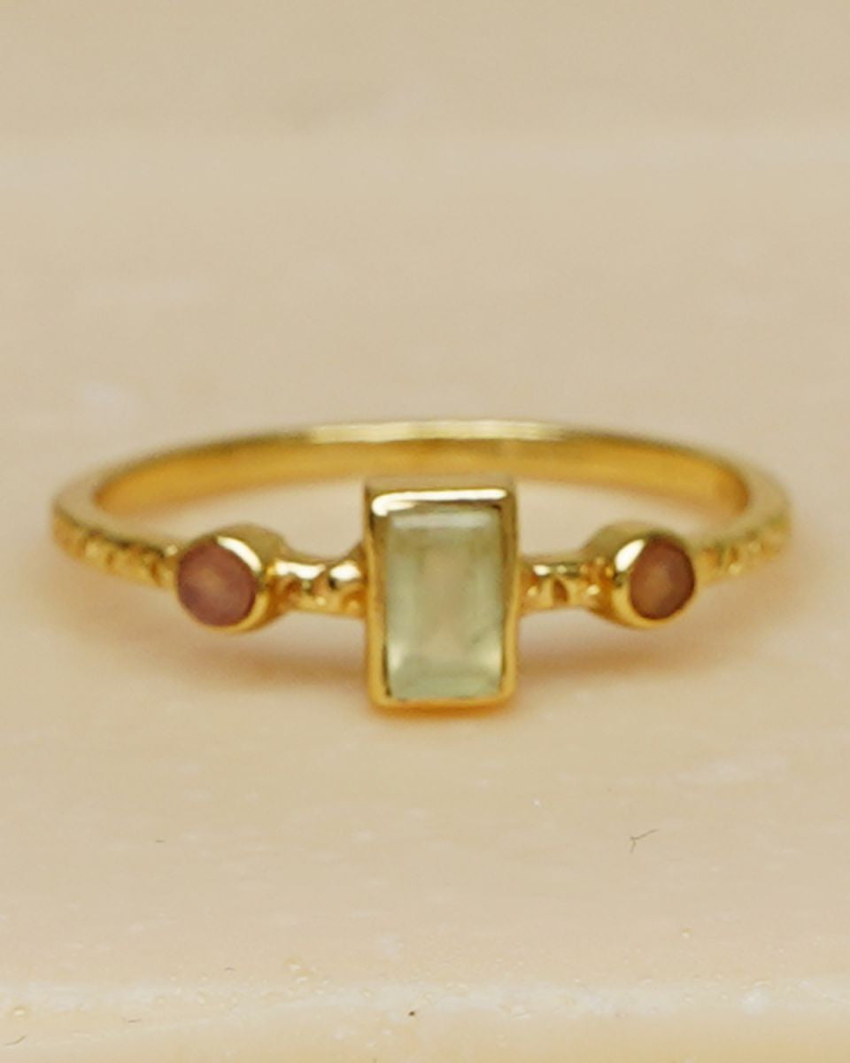 Gipsy Style Ring - 3 Stone - Silver Gold Plated