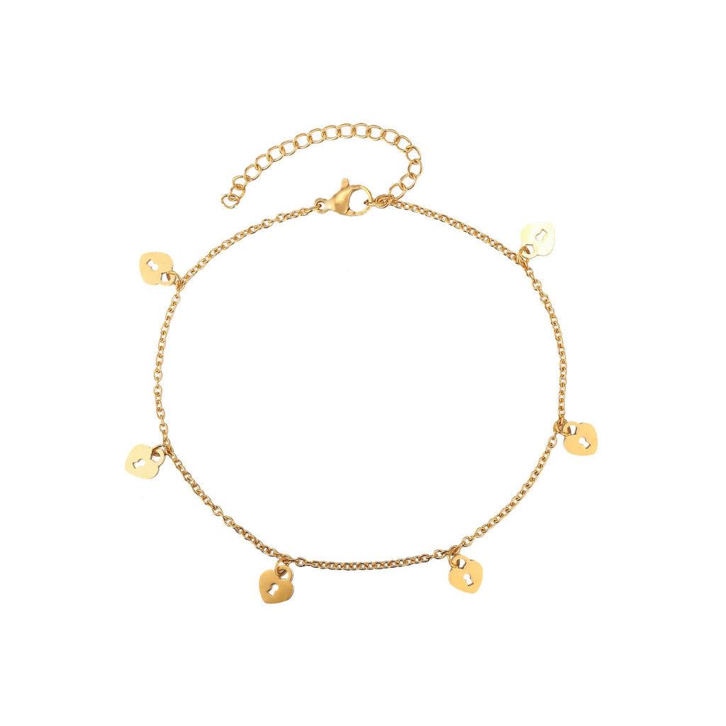 Steel Anklet - Heart Lock - 20+5cm - Gold Plated