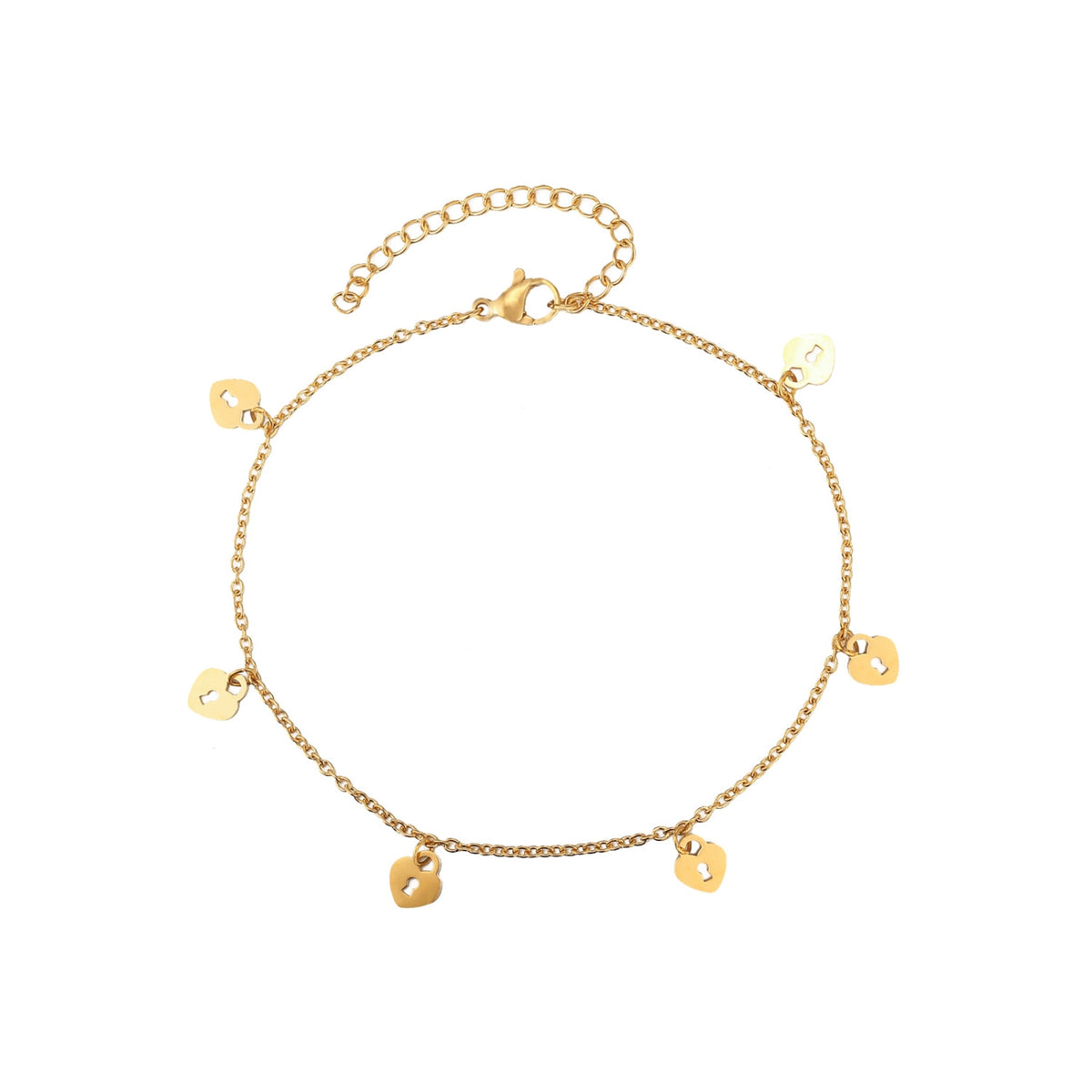 Steel Anklet - Heart Lock - 20+5cm - Gold Plated
