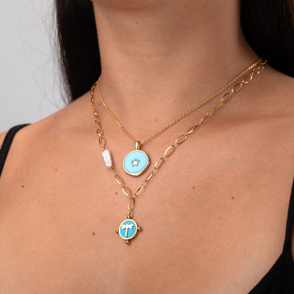Steel Necklace - Star - Enamel  - Gold Plated