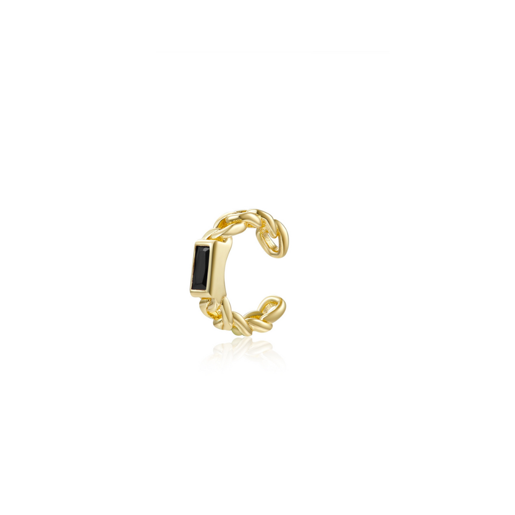 Zlatý ear cuff s černým zirkonem