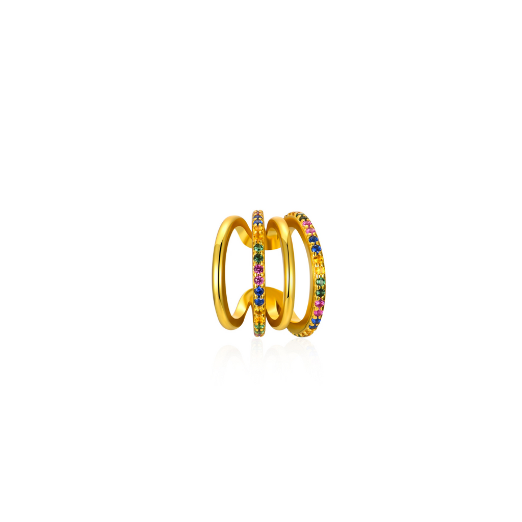 Zlatý ear cuff s barevnými zirkony