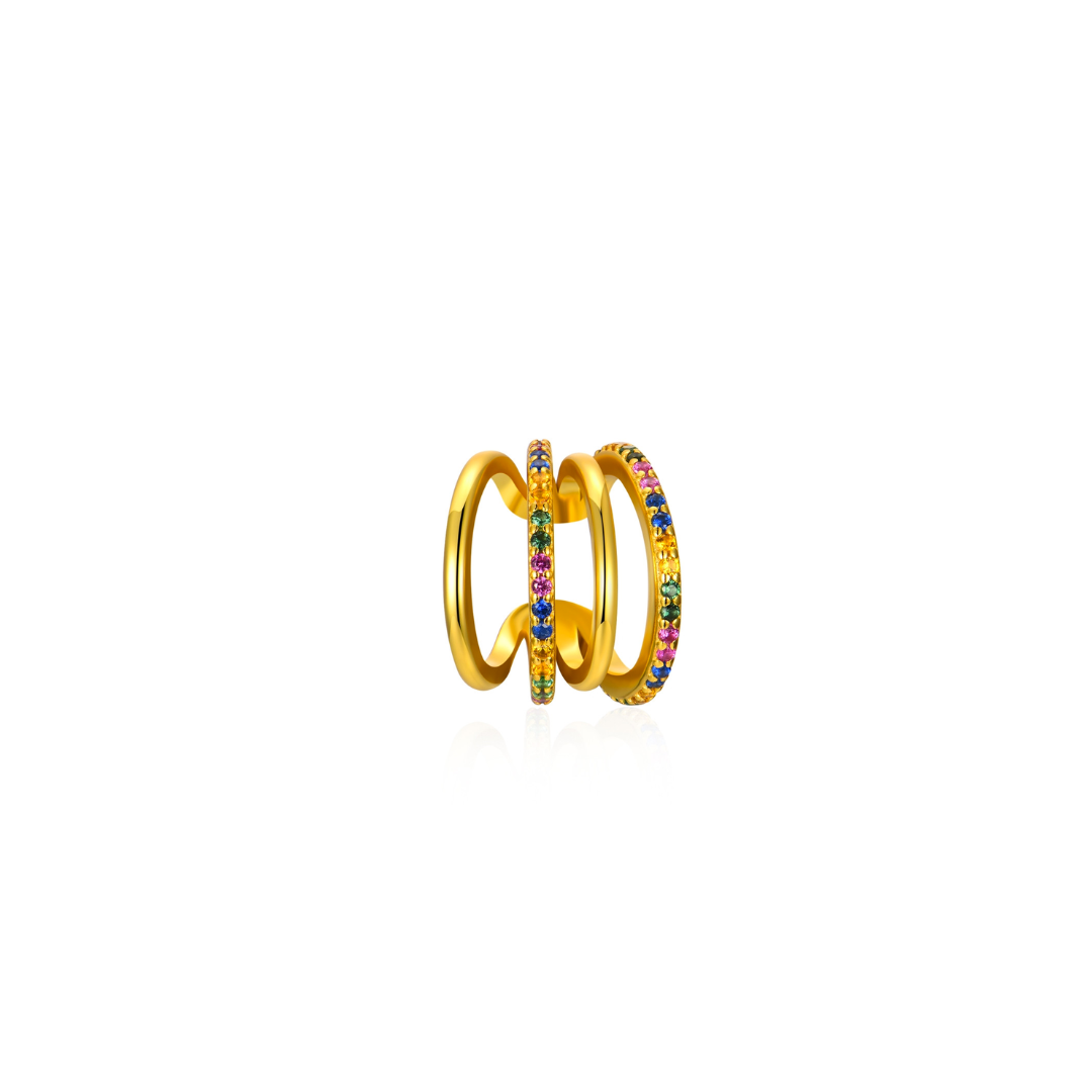 Zlatý ear cuff s barevnými zirkony