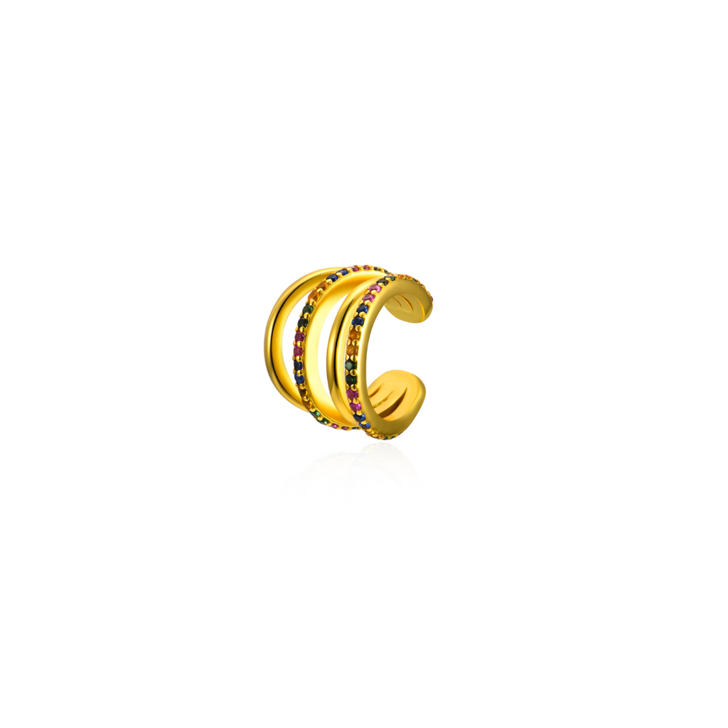 Zlatý ear cuff s barevnými zirkony