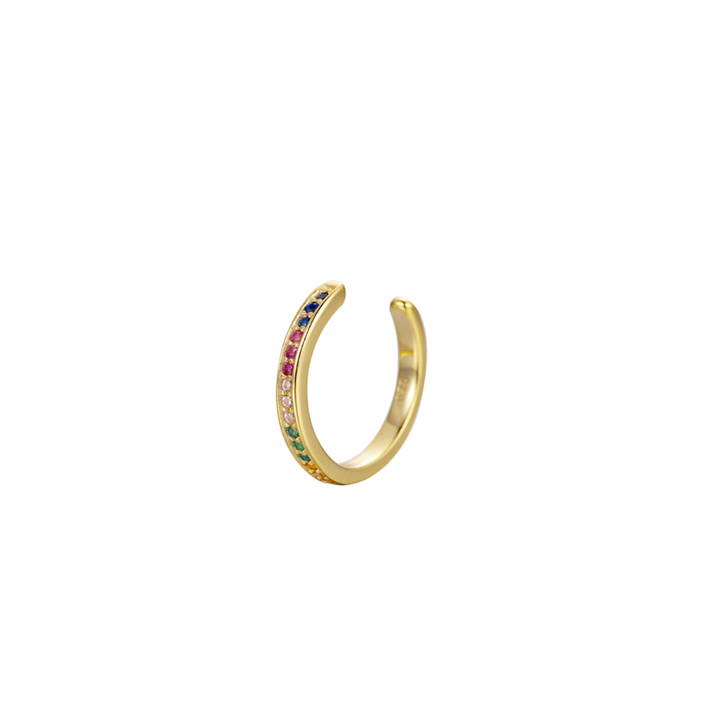 Zlatý ear cuff s barevnými zirkony
