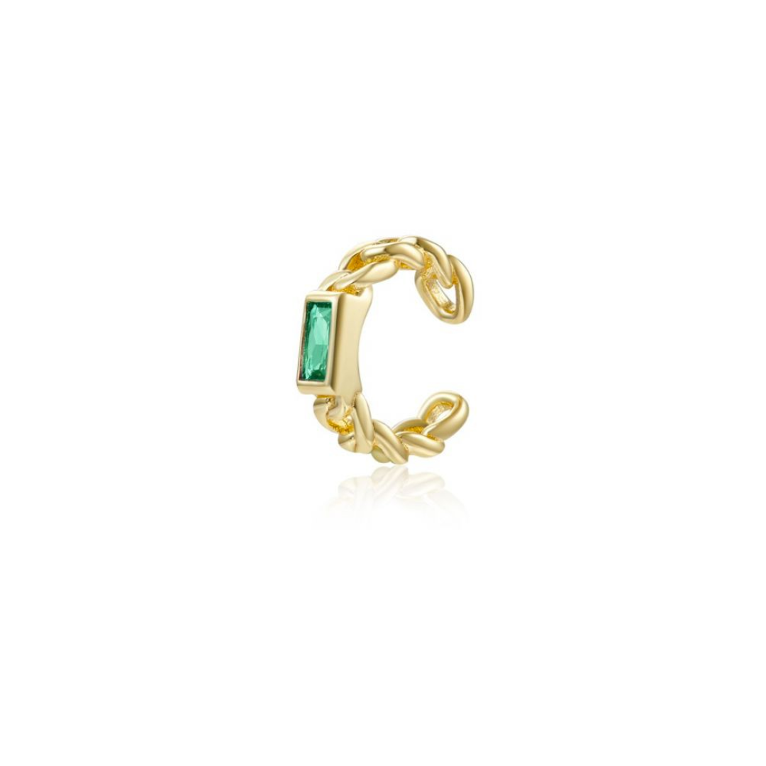 Zlatý ear cuff s zelenými zirkony