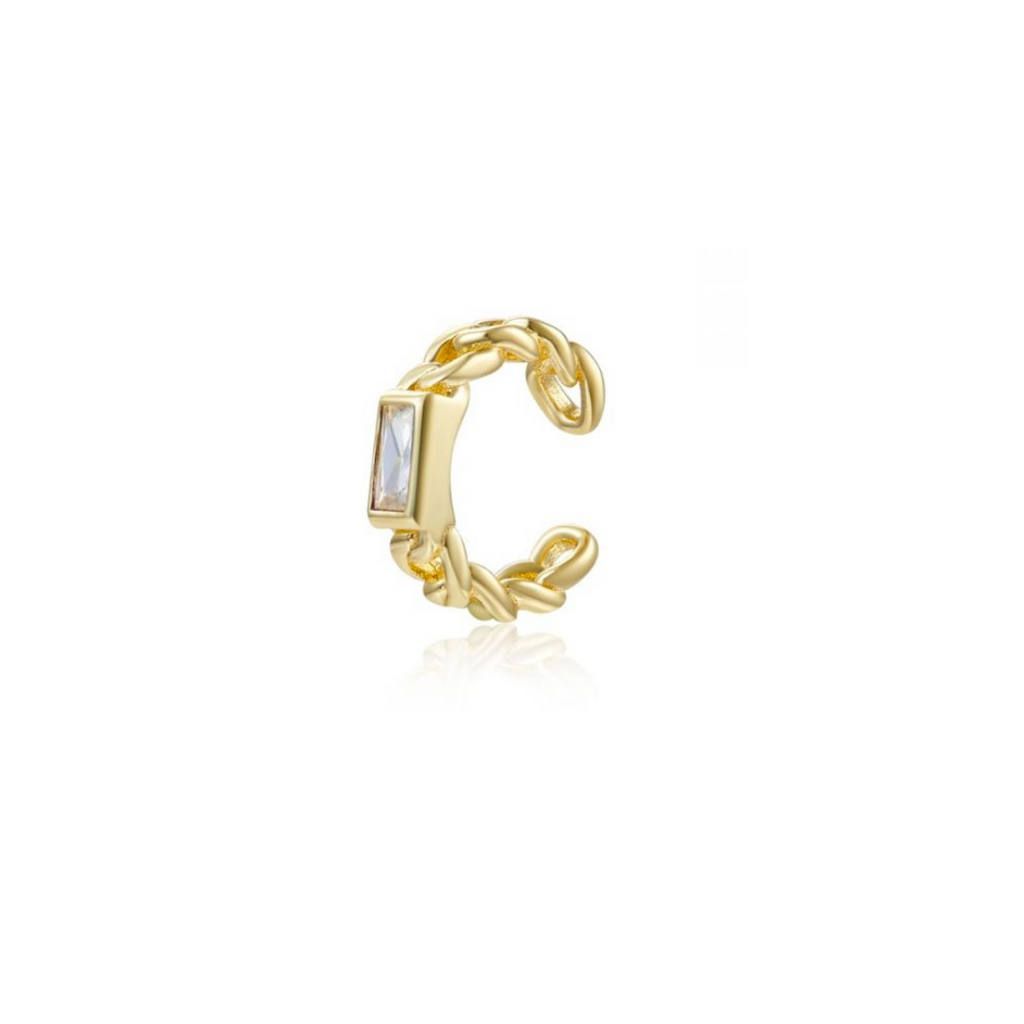 Zlatý ear cuff s bílými zirkony