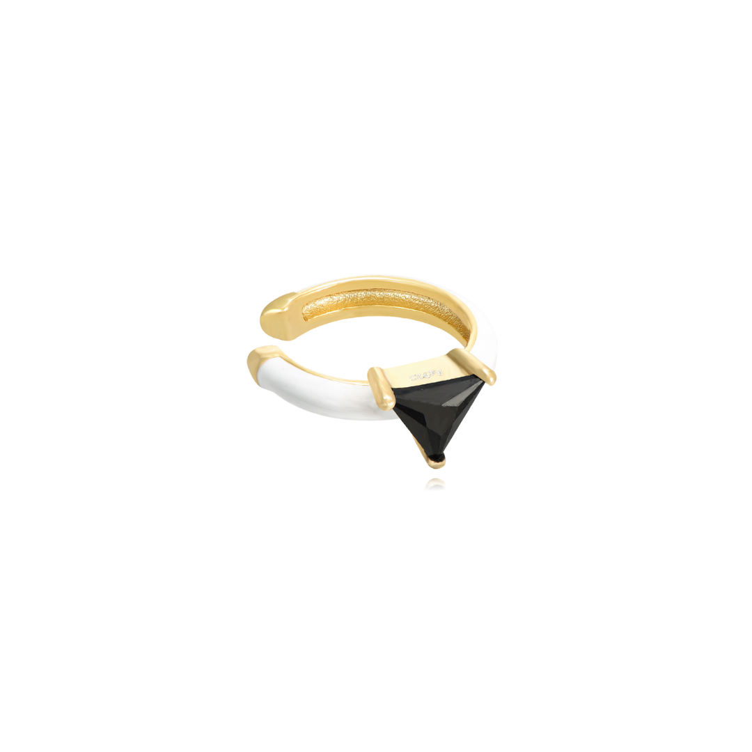 Bílý ear cuff s černým zirkonem