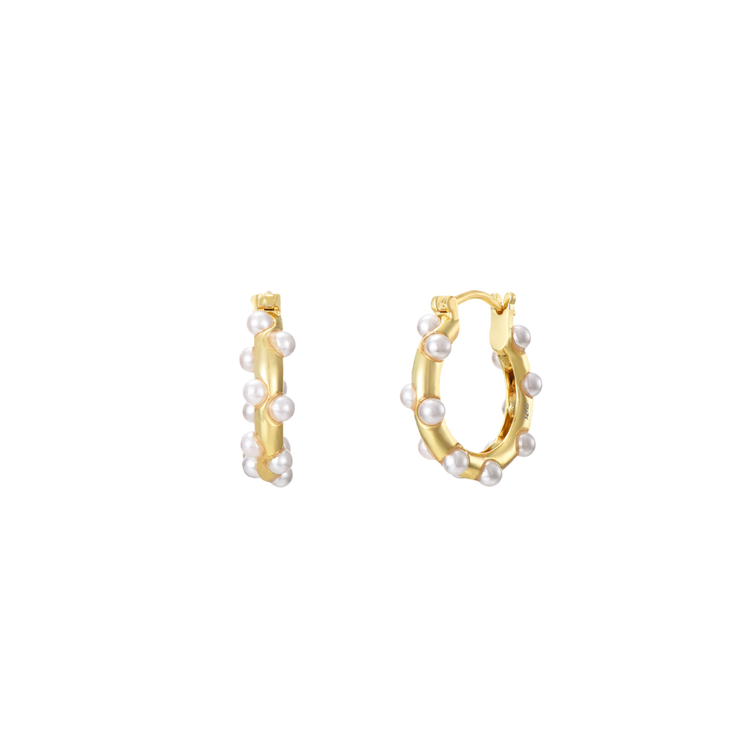 Pearl Mineral Hoop Earrings - Silver Gold Plated