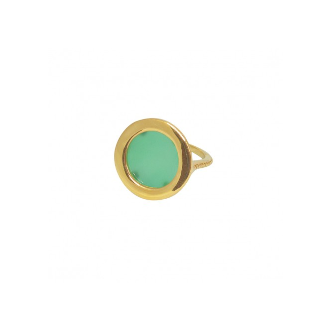Round Ring -Green Onyx - Gold Plated