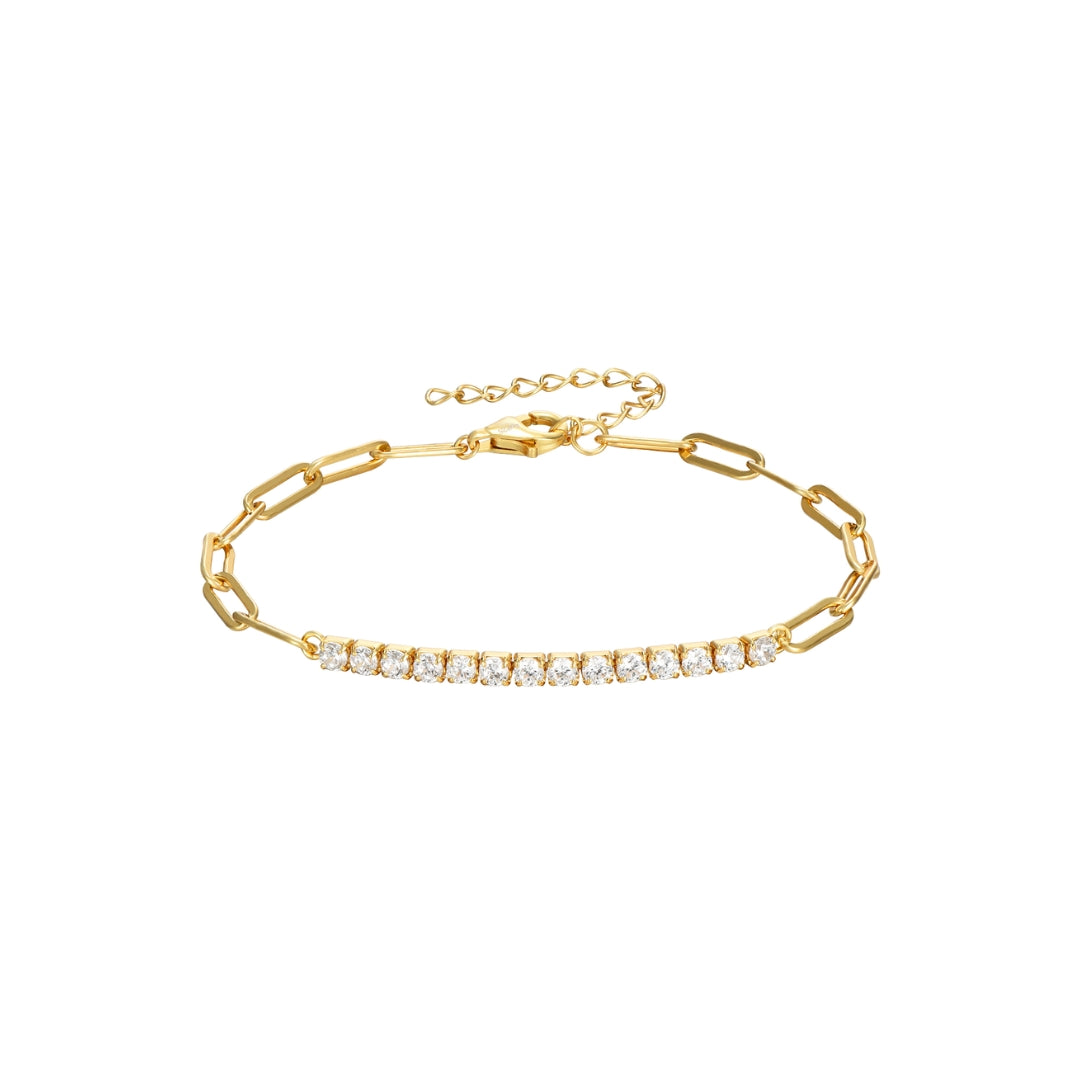 Tennis Link Bracelet - Zirconia - Gold Plated and Rhodium Silver