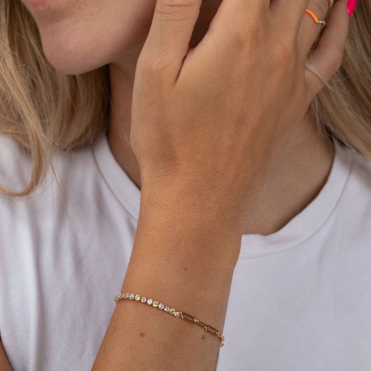 Tennis Link Bracelet - Zirconia - Gold Plated and Rhodium Silver