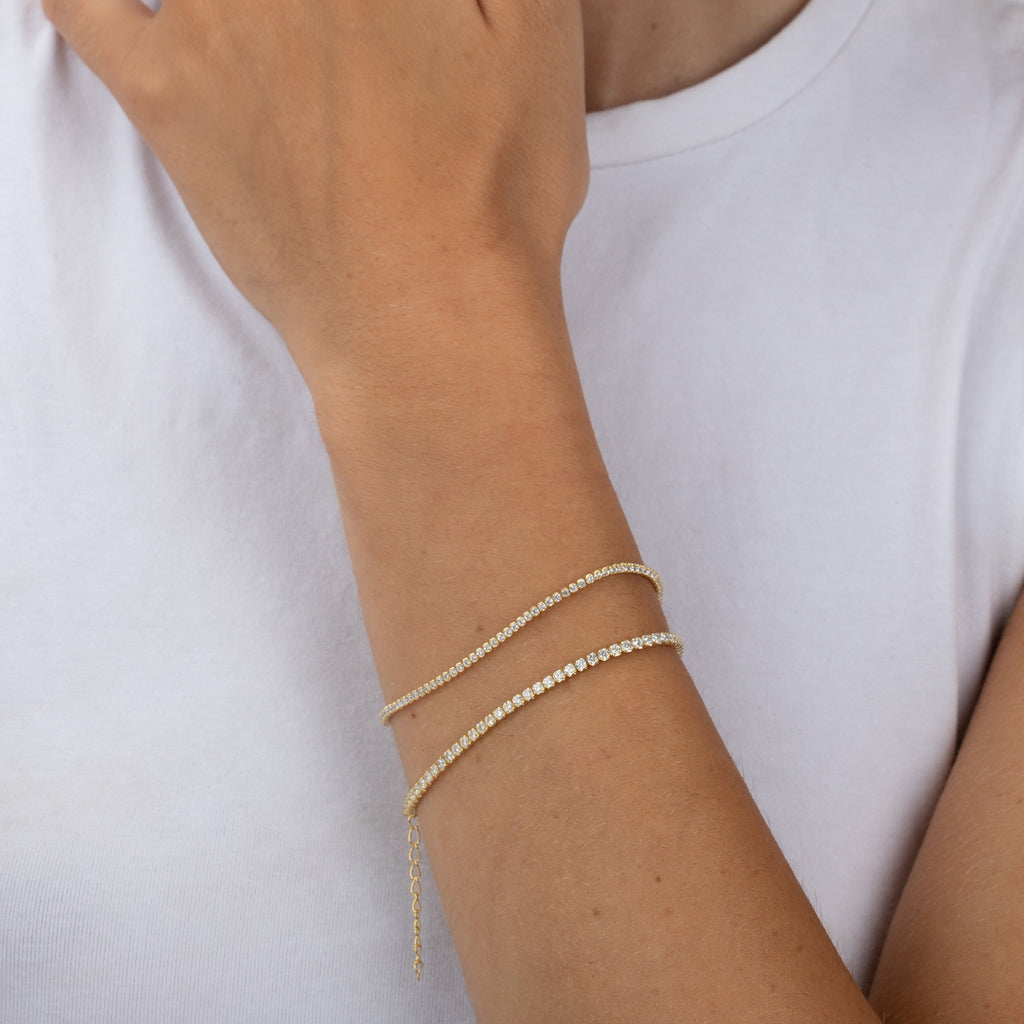 Tennis Bracelet - Zirconia 2 mm - Gold Plated and Rhodium Silver