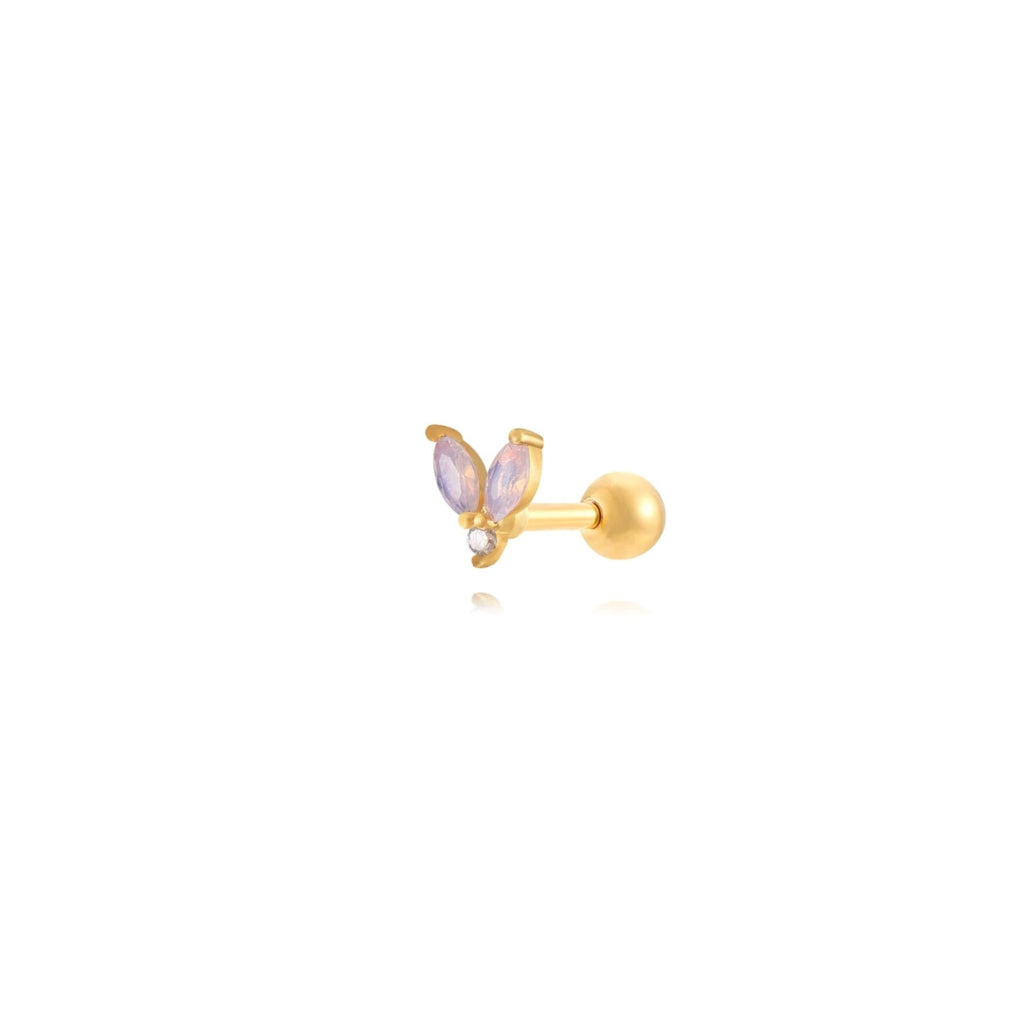 Zlatý piercing s květinou a růžovým zirkonem