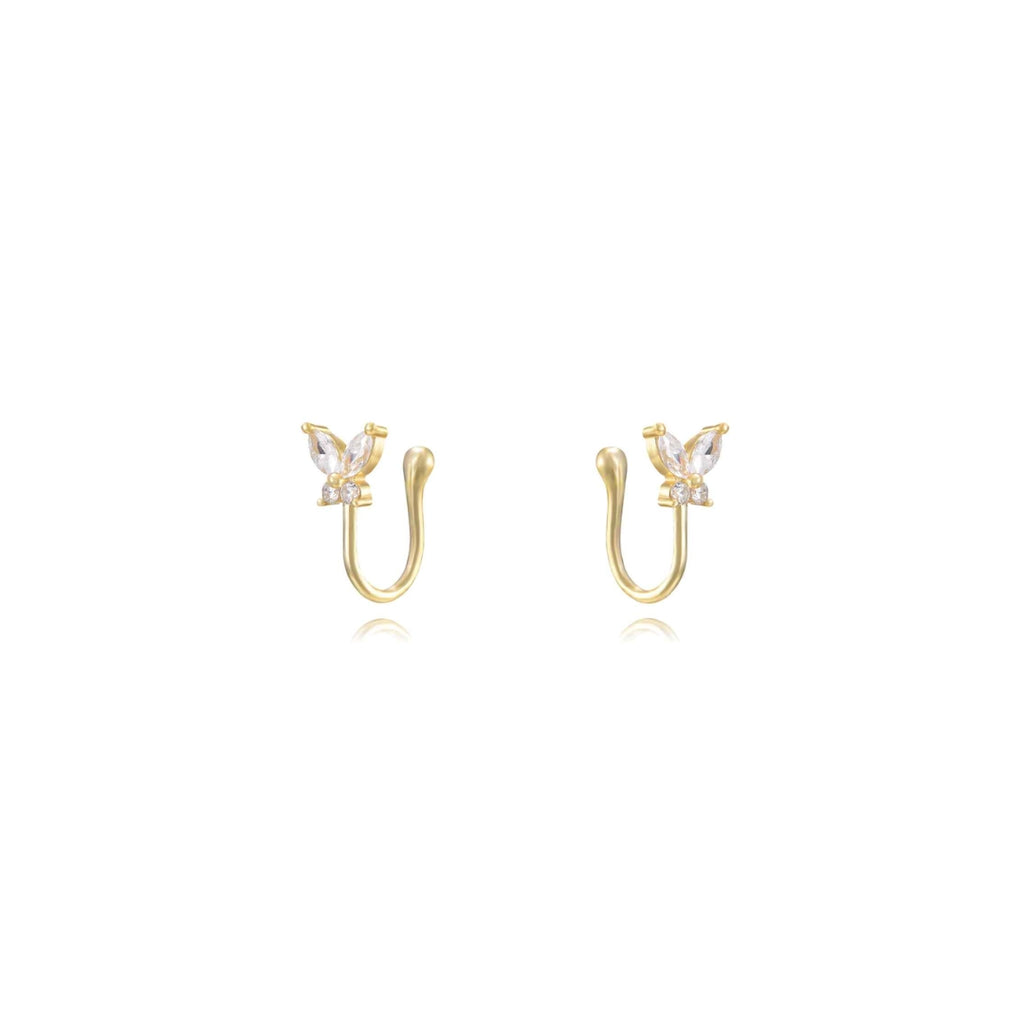 Butterfly Earcuff -  Zirconia Earrings -  - Gold Plated and Rhodium Silver