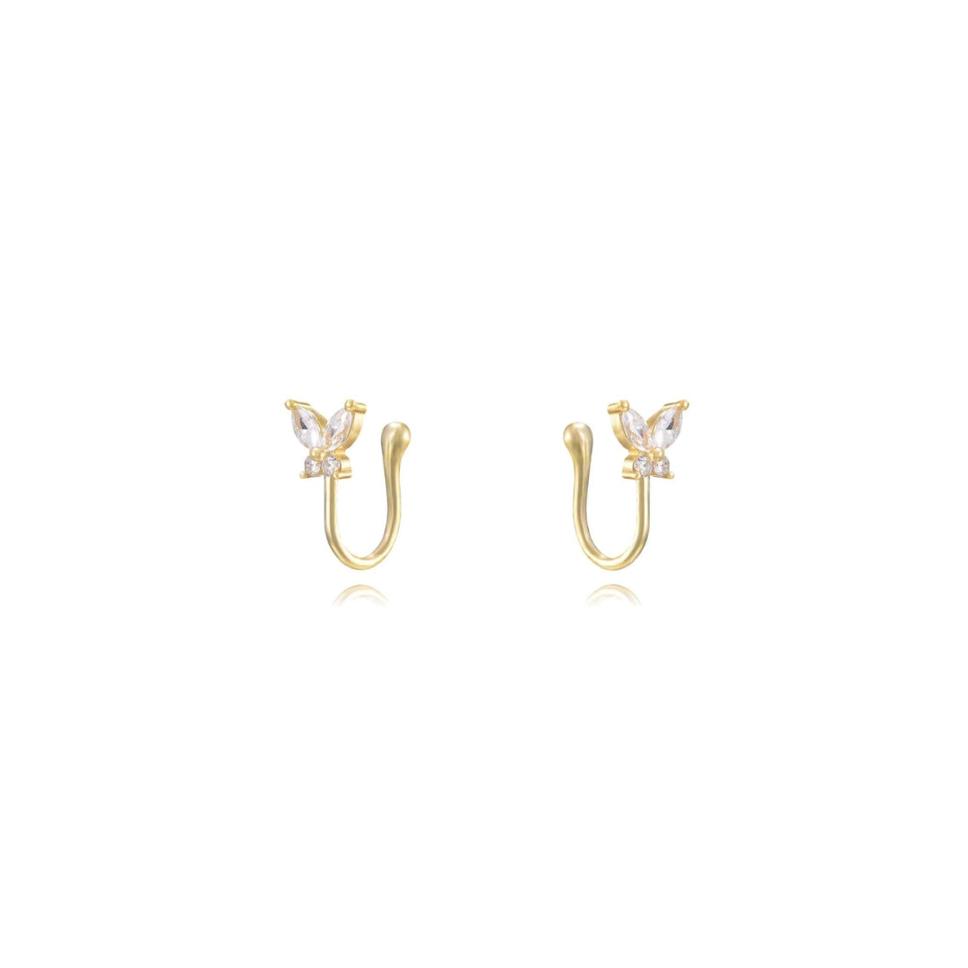 Butterfly Earcuff -  Zirconia Earrings -  - Gold Plated and Rhodium Silver