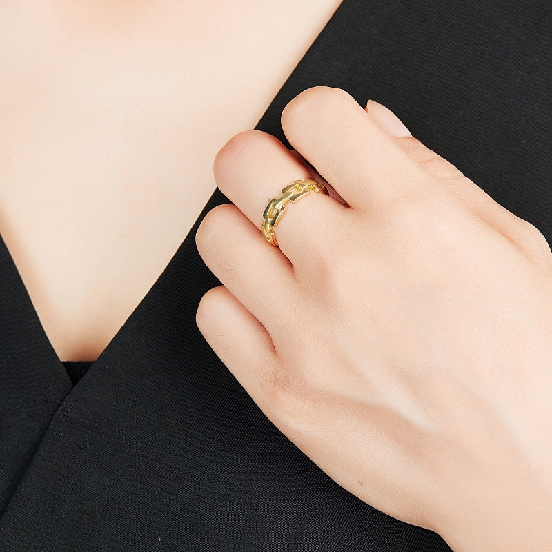 Silver Ring - Link - Silver Gold Plated-Silver Rhodium
