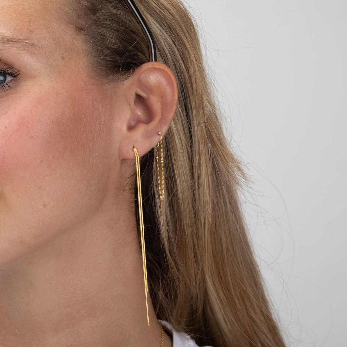 Chain Earrings - 40 mm - Gold Plated and Rhodium Silver