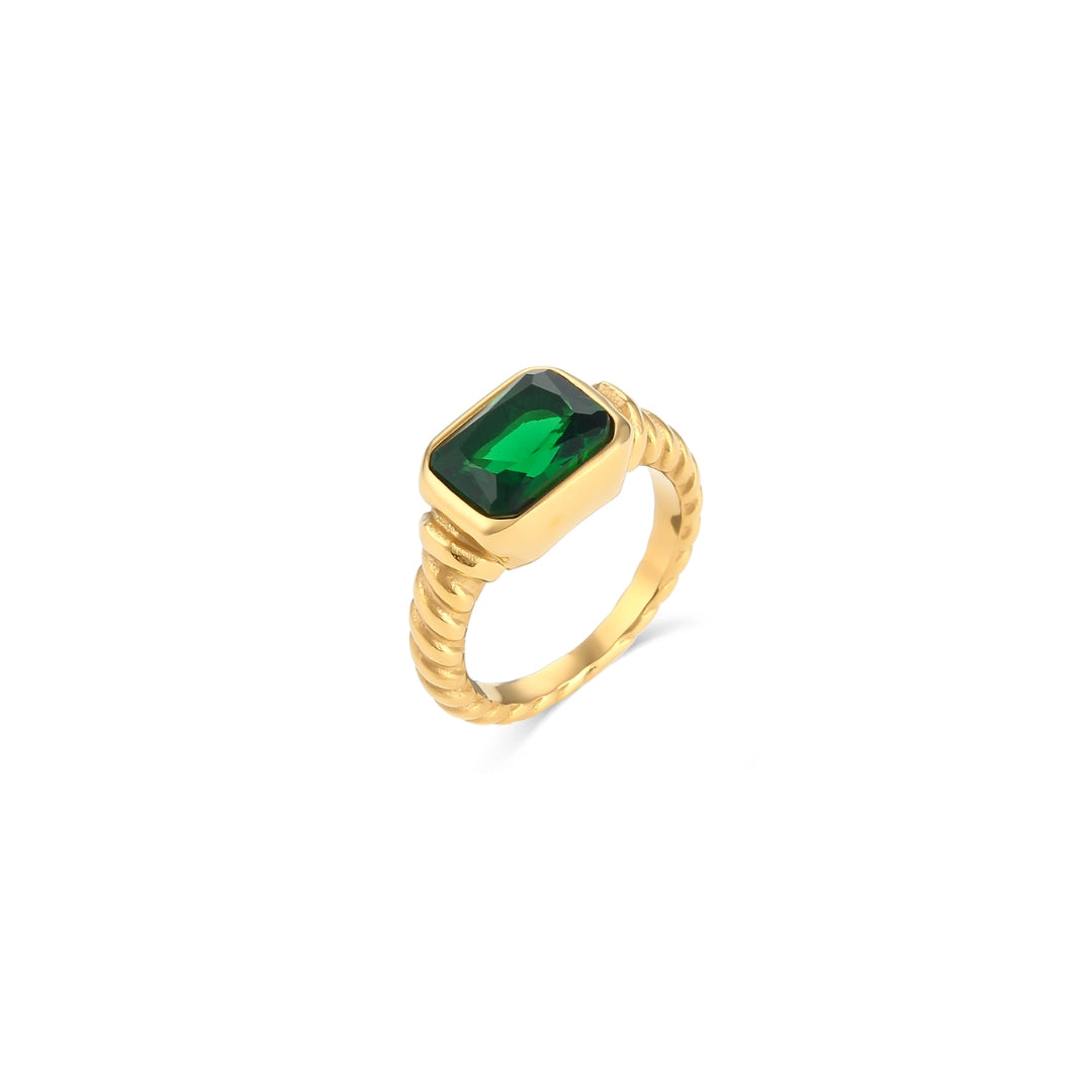 Twisted Steel Ring - Zircon -  Gold Color