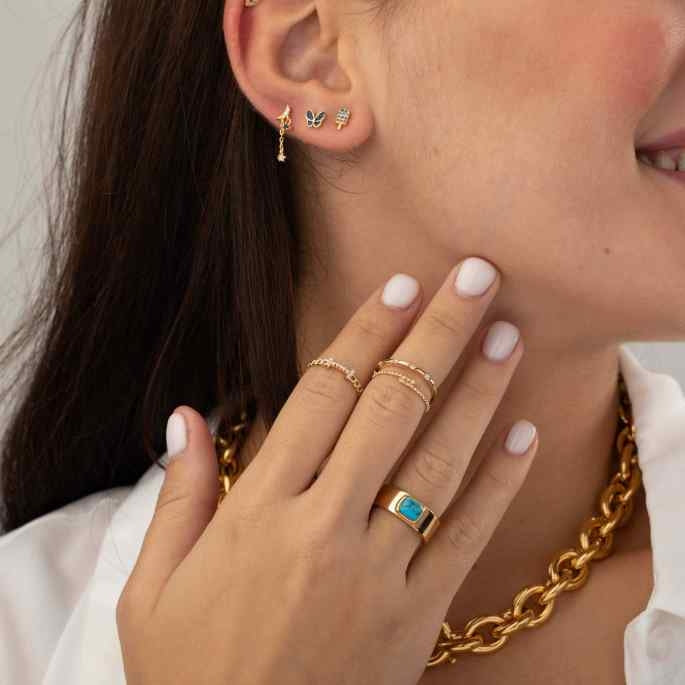 Steel Ring - Mineral Rectangle 6mm - Gold Plated