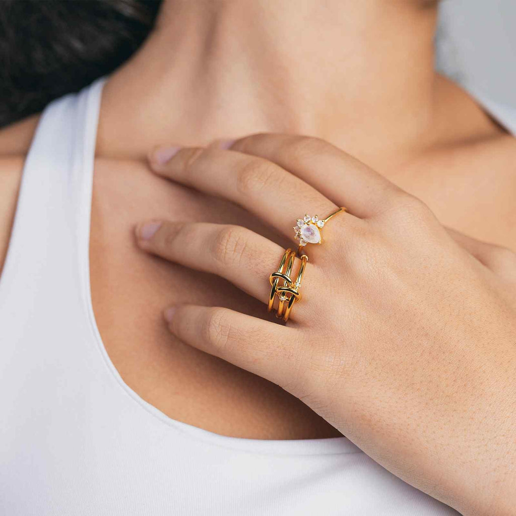 Triple Zirconia Ring - Gold Plated and Rhodium Silver