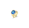 Square Hammered Bronze Ring - London Blue Topaz Zirconia - Gold Plated