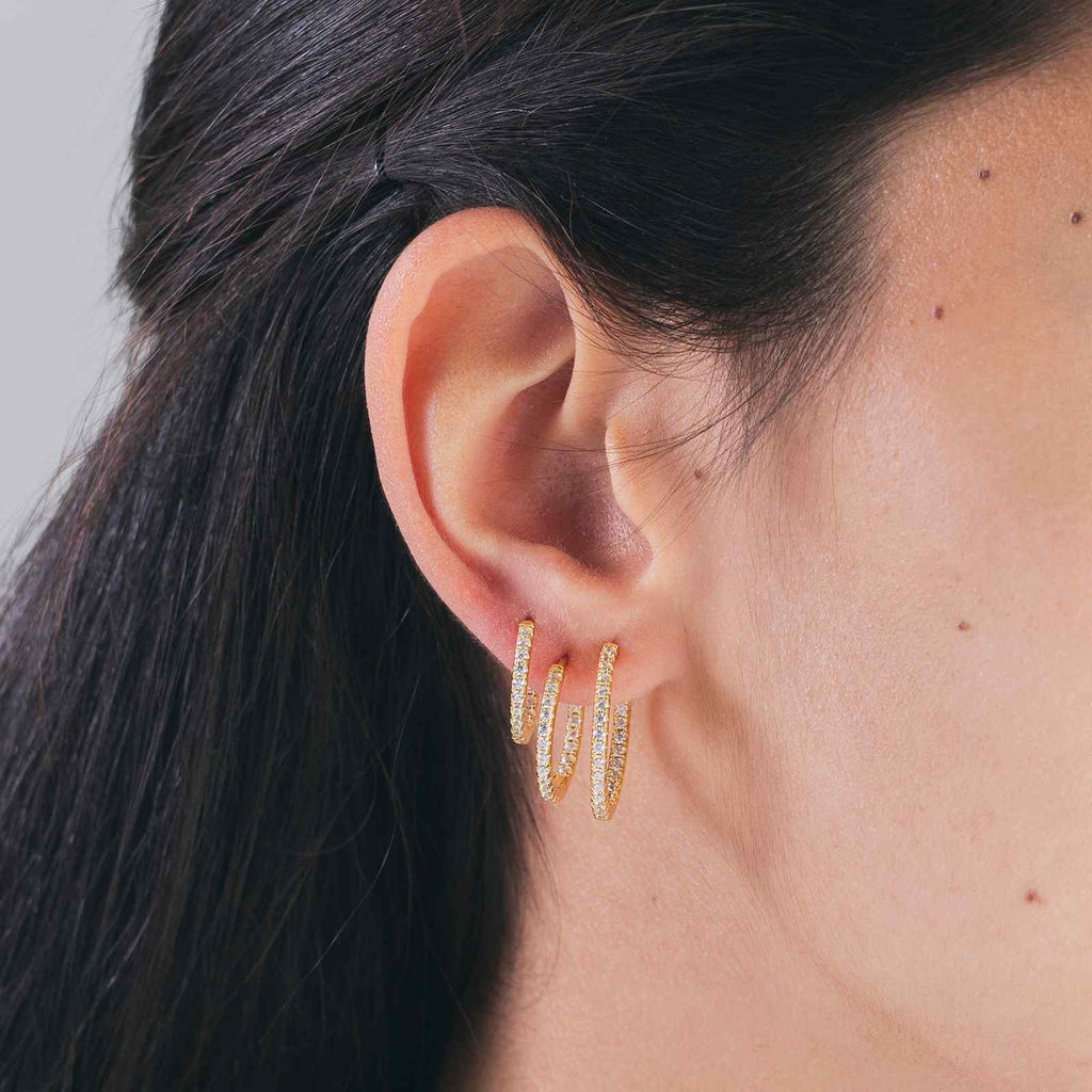 Zlaté kruhové náušnice se zirkony 13 mm