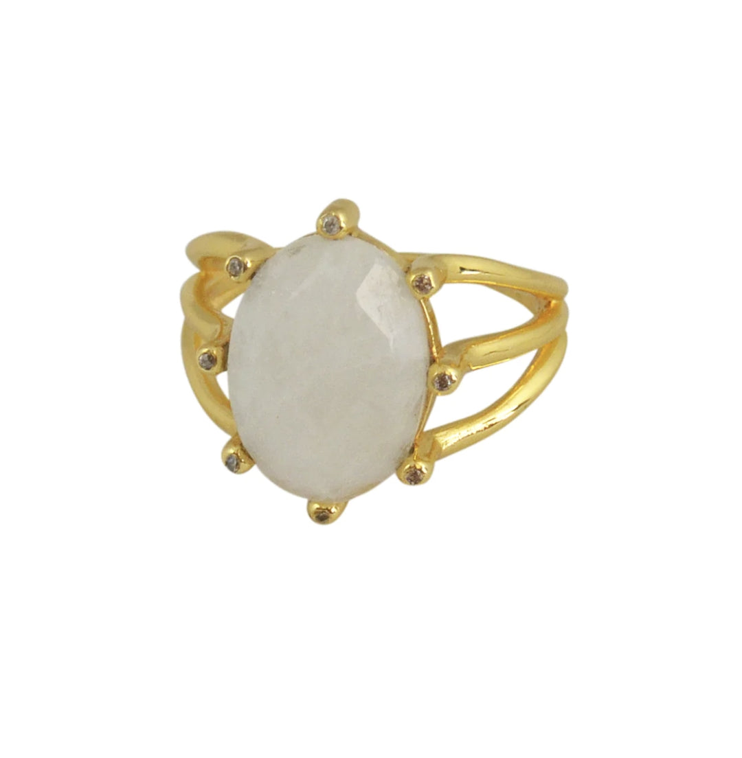 Triple Gold Plated Ring - Faceted stone - zircons