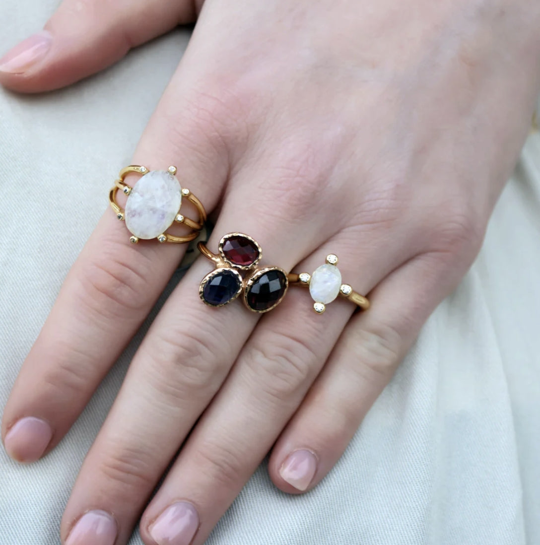 Triple Gold Plated Ring - Faceted stone - zircons