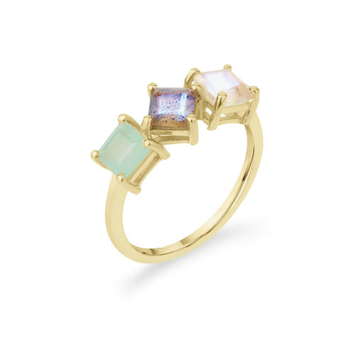 3 Square Mineral Ring - 5 mm - Gold Plated