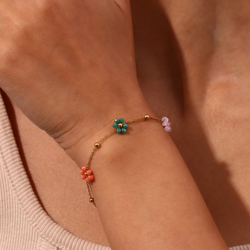 Bracelet Flower Necklace - Multi Zirconia  - Gold colour