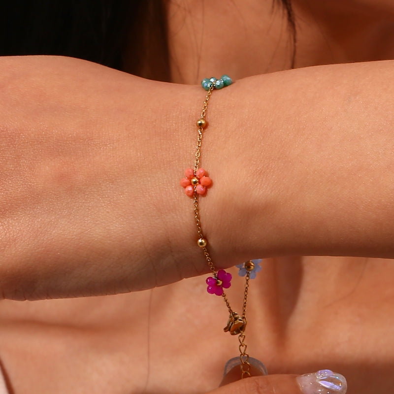 Bracelet Flower Necklace - Multi Zirconia  - Gold colour