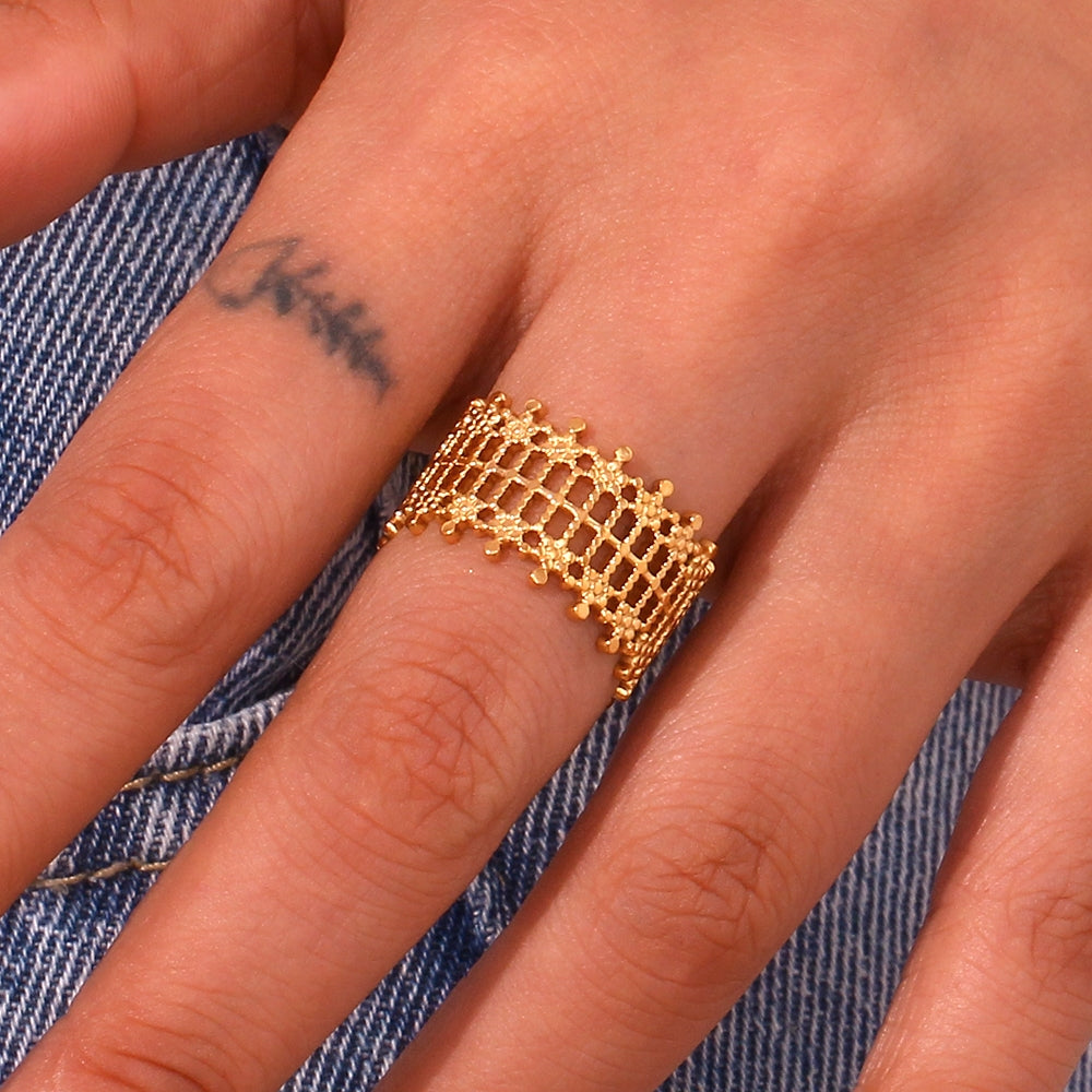 Steel Ring - Open Crown - Gold color and Steel Color