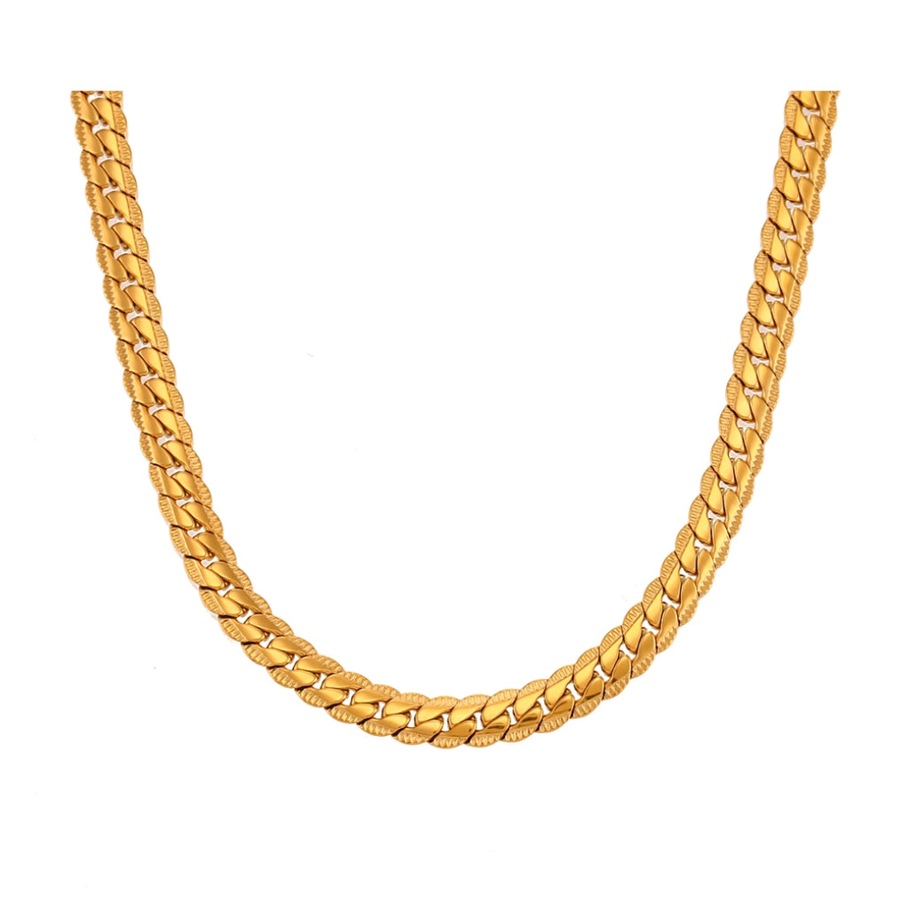 Steel Necklace - Engraved Link -  Color Gold